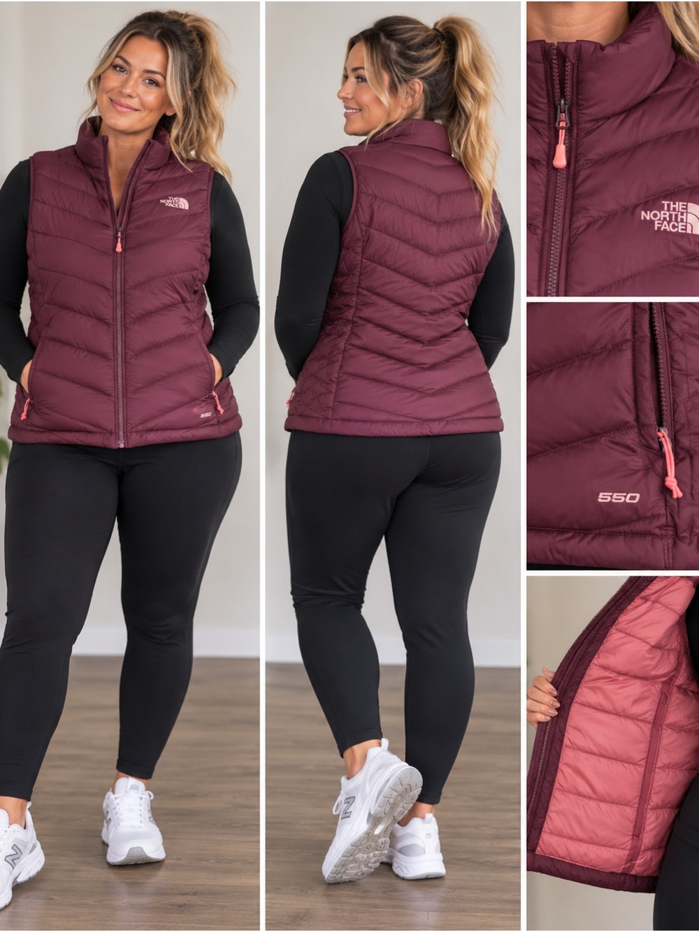 The North Face Women's large Quilted 550 Insulated Vest - Burgundy